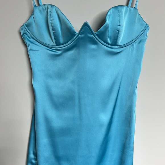 Meshki baby blue small satin midi dress with underwire top NWOT - Picture 2 of 4